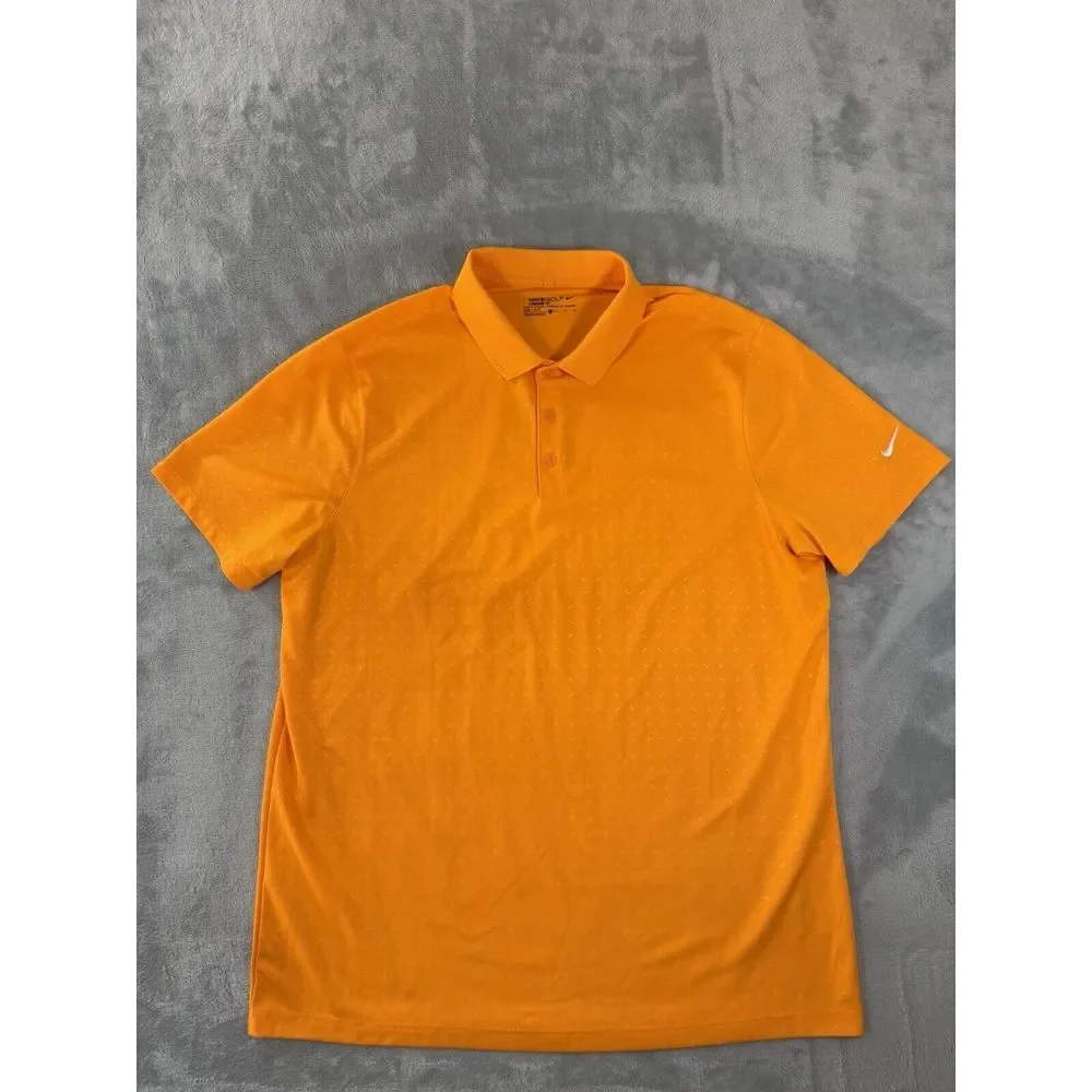 Nike Golf Shirt Mens XL Orange Embossed Standard‎ Fit Dri-Fit Polo
